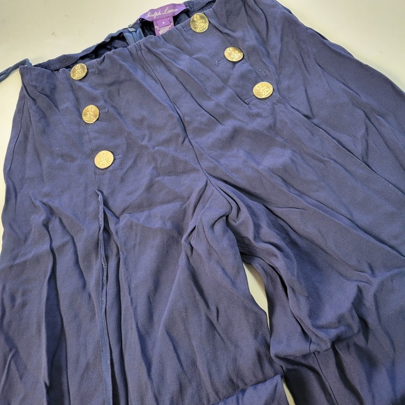 Ralph Lauren Pants - Ralph Lauren Purple Label Navy Blue Wide Leg Sailor Button Palazzo Pants Size 6
